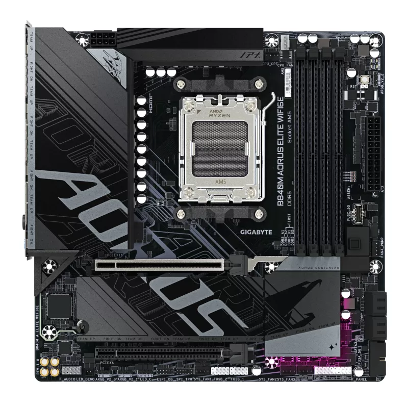 Płyta główna GIGABYTE B840M AORUS ELITE WIFI6E - procesory AMD Ryzen 9000, 10+2+2 faz VRM, do 8200MHz DDR5 (O.C), 2xPCIe 4.0 M.2, Wi-Fi 6E, 2,5GbE LAN, USB 3.2 Gen 2