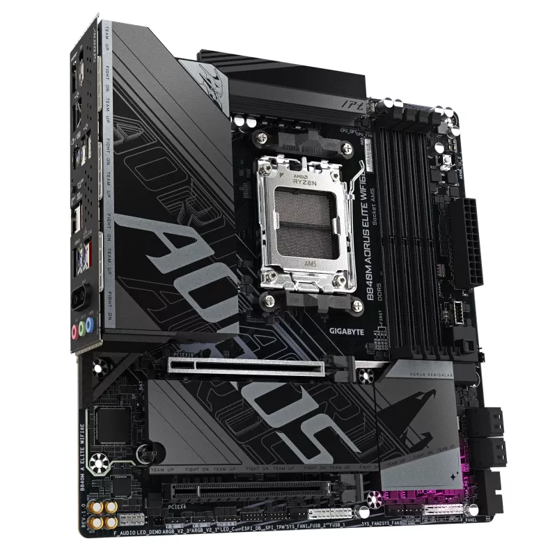 Płyta główna GIGABYTE B840M AORUS ELITE WIFI6E - procesory AMD Ryzen 9000, 10+2+2 faz VRM, do 8200MHz DDR5 (O.C), 2xPCIe 4.0 M.2, Wi-Fi 6E, 2,5GbE LAN, USB 3.2 Gen 2