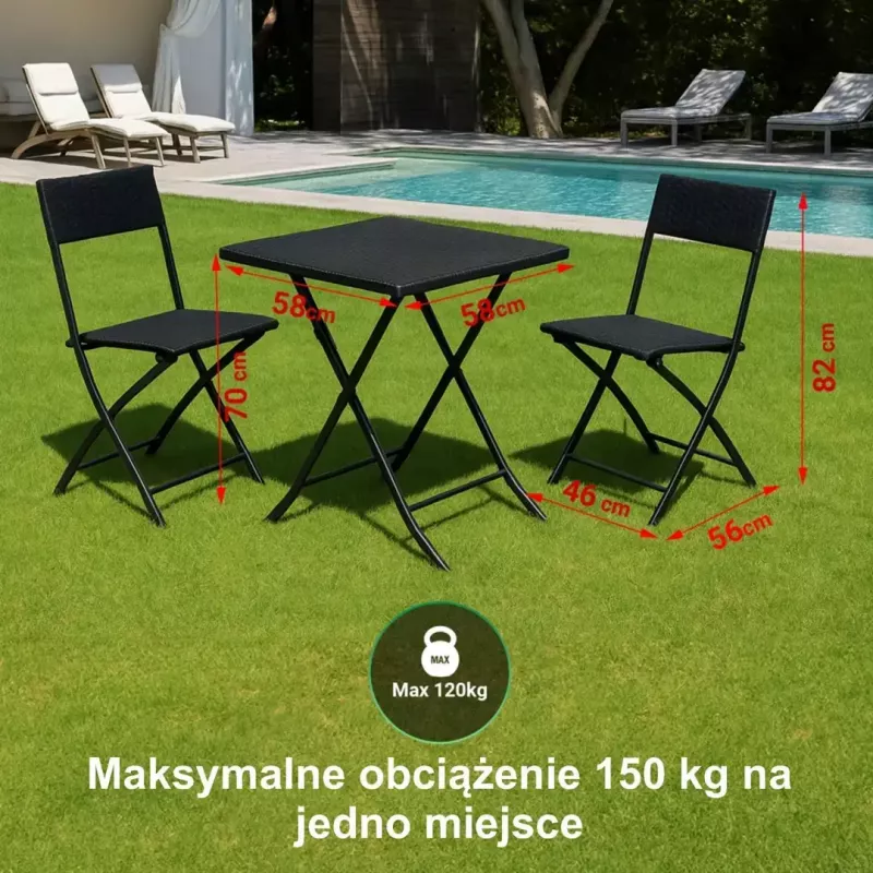 Zestaw mebli ogrodowych Extralink L-0201P — 2 krzesła i czarny stolik