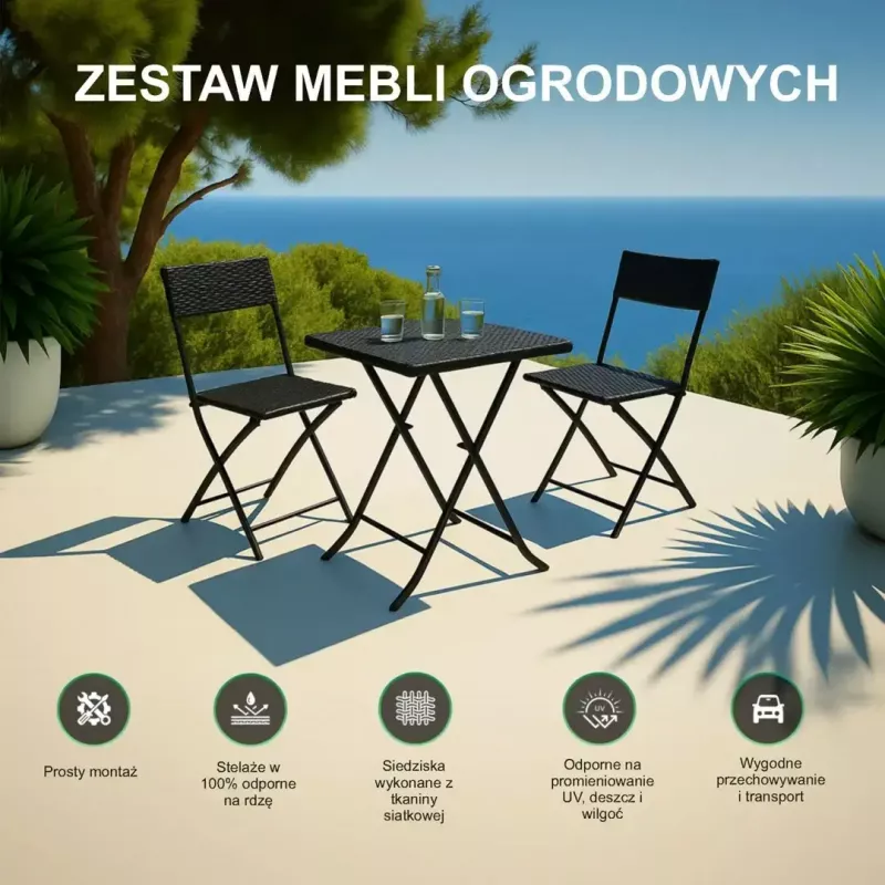 Zestaw mebli ogrodowych Extralink L-0201P — 2 krzesła i czarny stolik