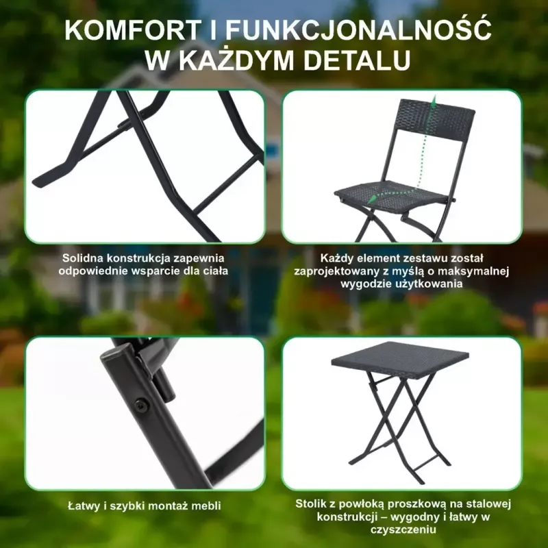 Zestaw mebli ogrodowych Extralink L-0201P — 2 krzesła i czarny stolik