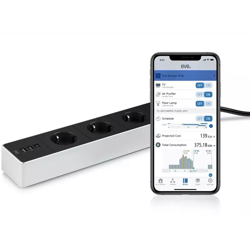 Listwa zasilająca Eve Energy Strip Czarno-Biała 3 gniazda AC 120-230 V 1,9 m
