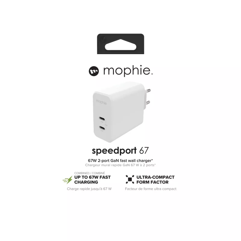 mophie Akcesoria-ładowarka ścienna-USB-C-PD-DUAL-67W-GAN-Biały-EU (2xUSBC)