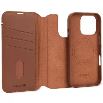 Skórzane odczepiane etui z portfelem do iPhone 16 Pro — brązowe, skóra naturalna, mikrofibra, ekran 6,3 cala, 3 kieszenie na karty