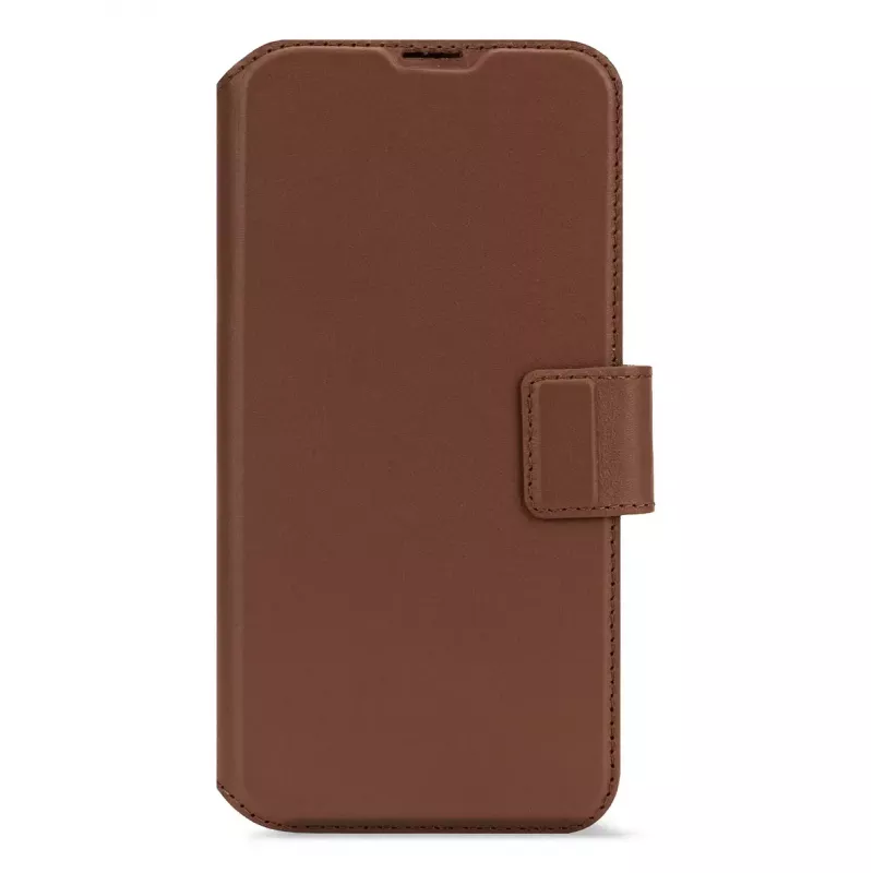 Skórzane odczepiane etui z portfelem do iPhone 16 Pro — brązowe, skóra naturalna, mikrofibra, ekran 6,3 cala, 3 kieszenie na karty
