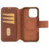 Skórzane odczepiane etui z portfelem do iPhone 16 Pro — brązowe, skóra naturalna, mikrofibra, ekran 6,3 cala, 3 kieszenie na karty