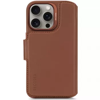 Skórzane odczepiane etui z portfelem do iPhone 16 Pro — brązowe, skóra naturalna, mikrofibra, ekran 6,3 cala, 3 kieszenie na karty