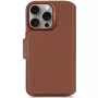Skórzane odczepiane etui z portfelem do iPhone 16 Pro — brązowe, skóra naturalna, mikrofibra, ekran 6,3 cala, 3 kieszenie na karty