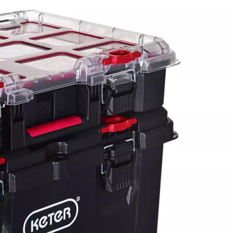 Zestaw 3 skrzynek do przechowywania Keter 250927 — składane organizery z technopolimeru na kółkach z zamkiem, 525×694×411 mm, czarny