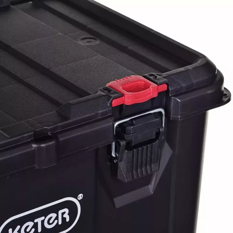 Zestaw 3 skrzynek do przechowywania Keter 250927 — składane organizery z technopolimeru na kółkach z zamkiem, 525×694×411 mm, czarny