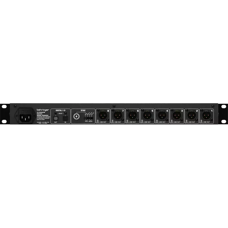 Behringer ULTRAGAIN DIGITAL ADA8200 8-kanałowy konwerter AD/DA, 24-bit/48 kHz, wejścia/wyjścia XLR, do montażu w racku