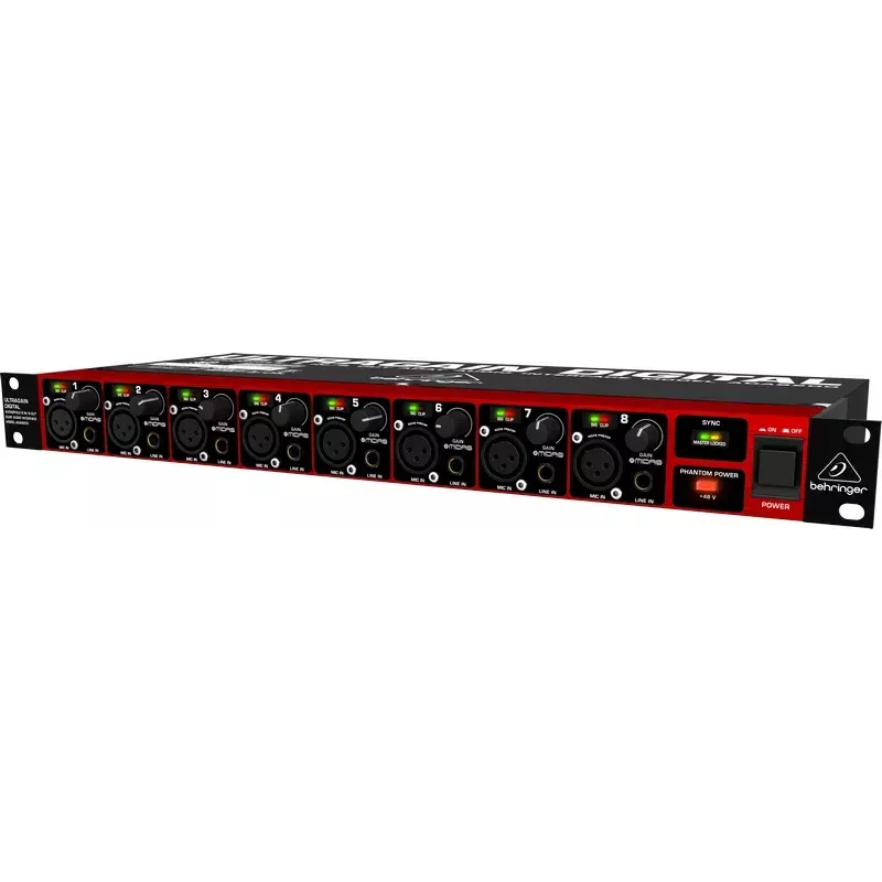 Behringer ULTRAGAIN DIGITAL ADA8200 8-kanałowy konwerter AD/DA, 24-bit/48 kHz, wejścia/wyjścia XLR, do montażu w racku