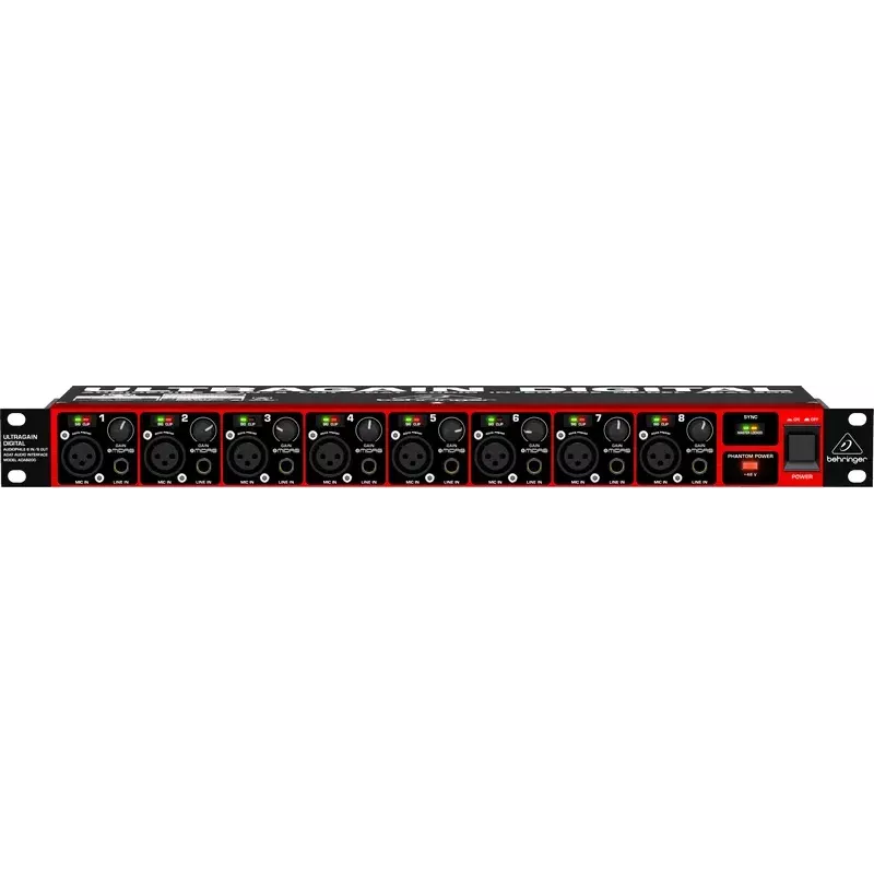 Behringer ULTRAGAIN DIGITAL ADA8200 8-kanałowy konwerter AD/DA, 24-bit/48 kHz, wejścia/wyjścia XLR, do montażu w racku