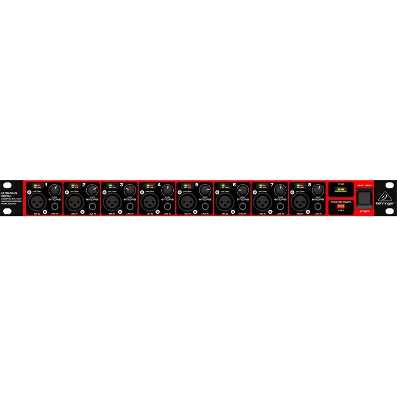 Behringer ULTRAGAIN DIGITAL ADA8200 8-kanałowy konwerter AD/DA, 24-bit/48 kHz, wejścia/wyjścia XLR, do montażu w racku