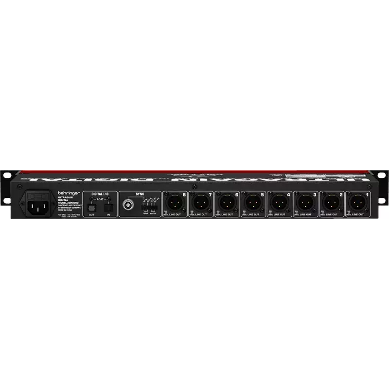 Behringer ULTRAGAIN DIGITAL ADA8200 8-kanałowy konwerter AD/DA, 24-bit/48 kHz, wejścia/wyjścia XLR, do montażu w racku