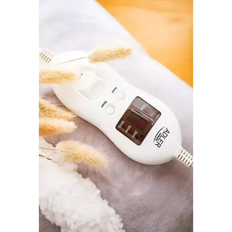 Koc elektryczny Adler AD 7412 — narzutka polarowa dla 1 osoby, 80 W, 8 poziomów grzania, nadający się do prania, timer, szary