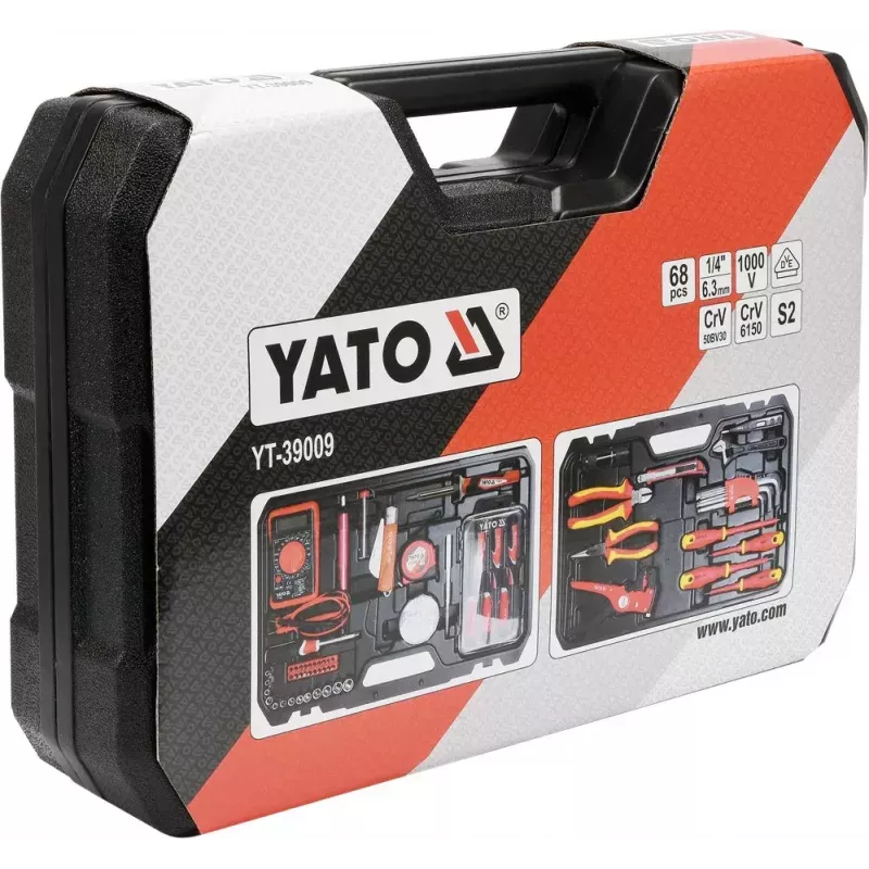 Zestaw narzędzi mechanicznych Yato YT-39009 — 68-częściowy zestaw, napęd 1/4 cala, czarna walizka