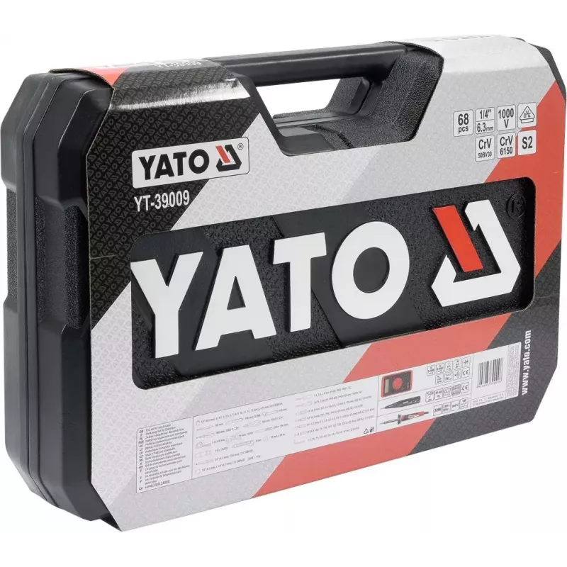 Zestaw narzędzi mechanicznych Yato YT-39009 — 68-częściowy zestaw, napęd 1/4 cala, czarna walizka