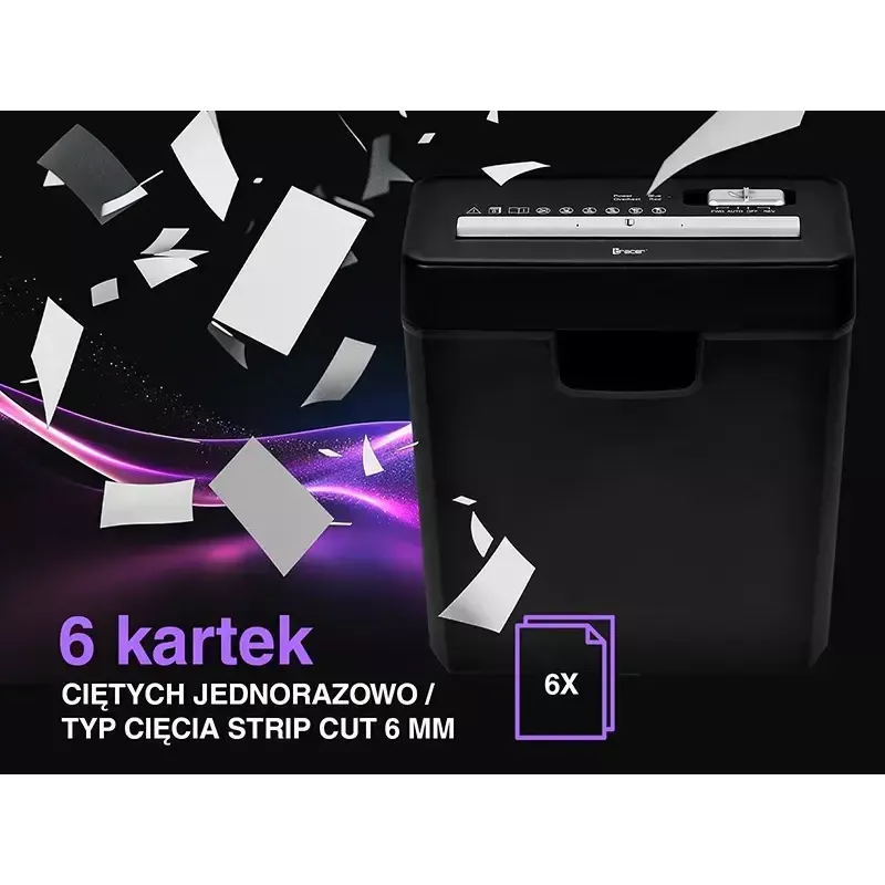 Niszczarka TRACER Edge10L cięcie krzyżowe, pojemność do 10 arkuszy, ścinki 6 mm, kosz 10 l, czarna