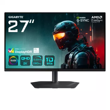 Monitor gamingowy GIGABYTE MO27Q2A 27” OLED 2K QHD - 2560 x 1440, 280Hz, 0.03ms, 250 cd/m², FreeSync Premium Pro, DisplayHDR True Black 400, HDMI 2.1, Displayport 1.4