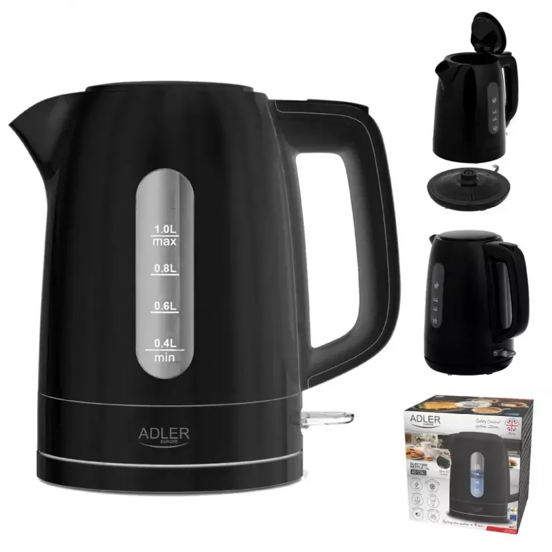 Czajnik elektryczny Adler AD 1380B — 1,7 l, do 2200 W, czarny, podstawa 360°