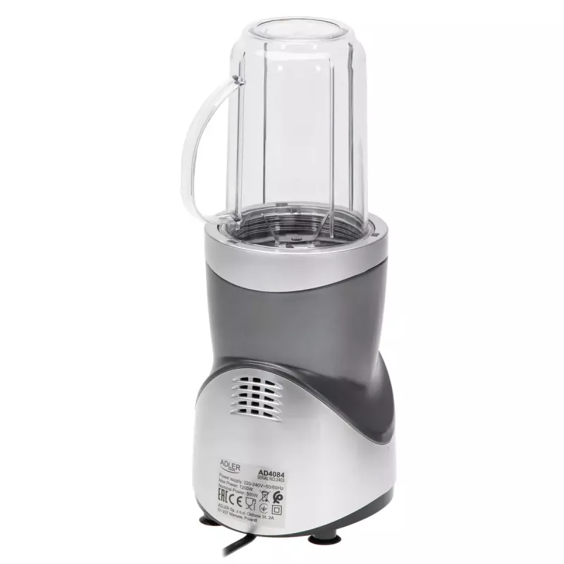 Blender stołowy Adler AD 4084 Zestaw Smoothie — 500 W (maks. 1200 W), szklany dzbanek 0,7 L, zdejmowana misa, czarny