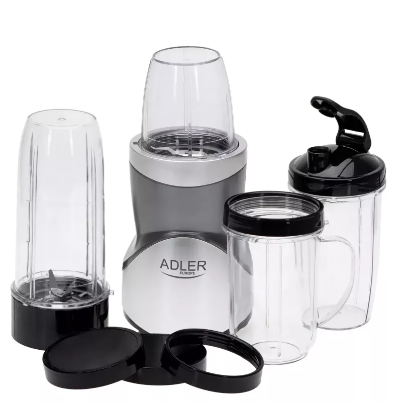 Blender stołowy Adler AD 4084 Zestaw Smoothie — 500 W (maks. 1200 W), szklany dzbanek 0,7 L, zdejmowana misa, czarny