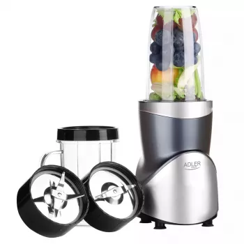 Blender stołowy Adler AD 4084 Zestaw Smoothie — 500 W (maks. 1200 W), szklany dzbanek 0,7 L, zdejmowana misa, czarny