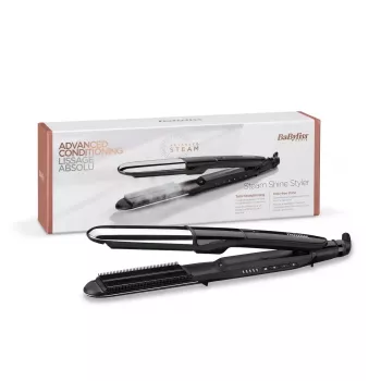 Prostownica BABYLISS ST496E — steam mist styler, szerokie płytki ceramiczne 39×100 mm, 150–230°C, 67W, obrotowy przewód 2,5 m