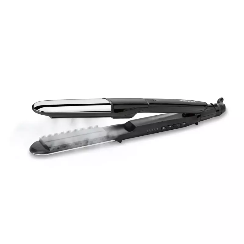 Prostownica BABYLISS ST496E — steam mist styler, szerokie płytki ceramiczne 39×100 mm, 150–230°C, 67W, obrotowy przewód 2,5 m