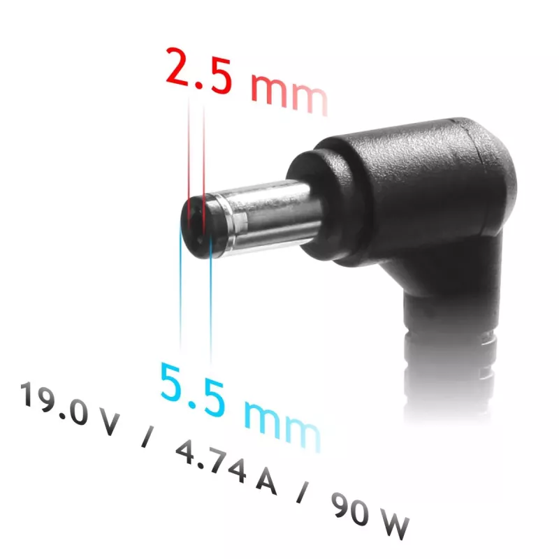 Zasilacz Akyga AK-ND-10 90W 19V 4.74A ładowarka do laptopa AC-DC, kabel 1,2 m, czarny