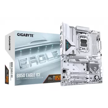 Płyta główna GIGABYTE B850 EAGLE ICE - procesory AMD Ryzen 9000 Series, 8+2+2 fazy cyfrowego VRM, do 8200MHz DDR5 (O.C), 1xPCIe 5.0 + 2xPCIe 4.0 M.2, 2.5 GbE LAN, USB 3.2 Gen 2