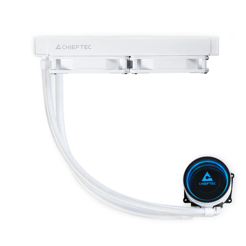 Chłodzenie cieczą All-in-one CHIEFTEC ICEBERG 240-RGB-W — chłodnica 240 mm, 2 x 120 mm wentylatory RGB, białe