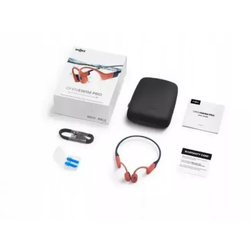 Słuchawki z przewodnictwem kostnym Shokz OpenSwim Pro — binauralne, IP68 wodoodporne, Bluetooth 5.2, do 9 h pracy, zaczep na ucho, czerwony