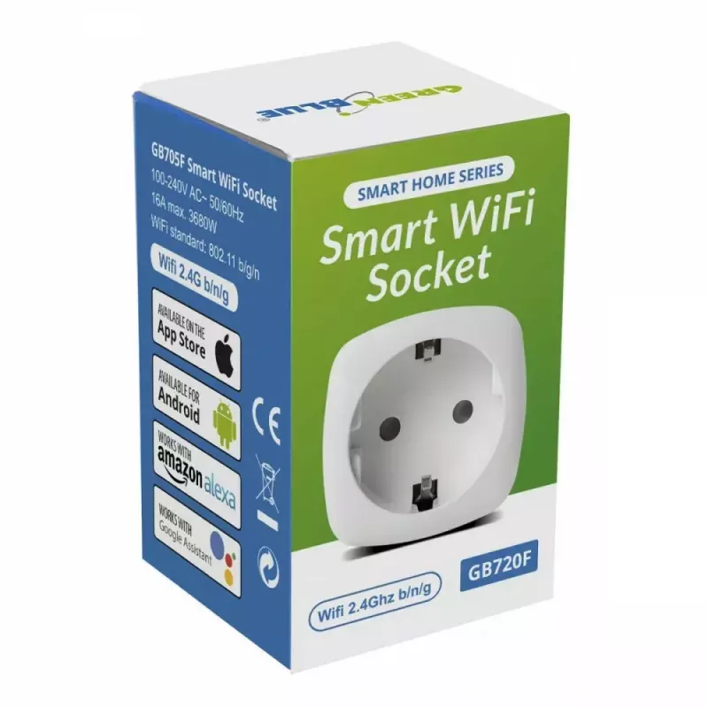 Wi‑Fi remote controlled socket GreenBlue GB720F, Type F plug, max load 2x16A (3680W), biały