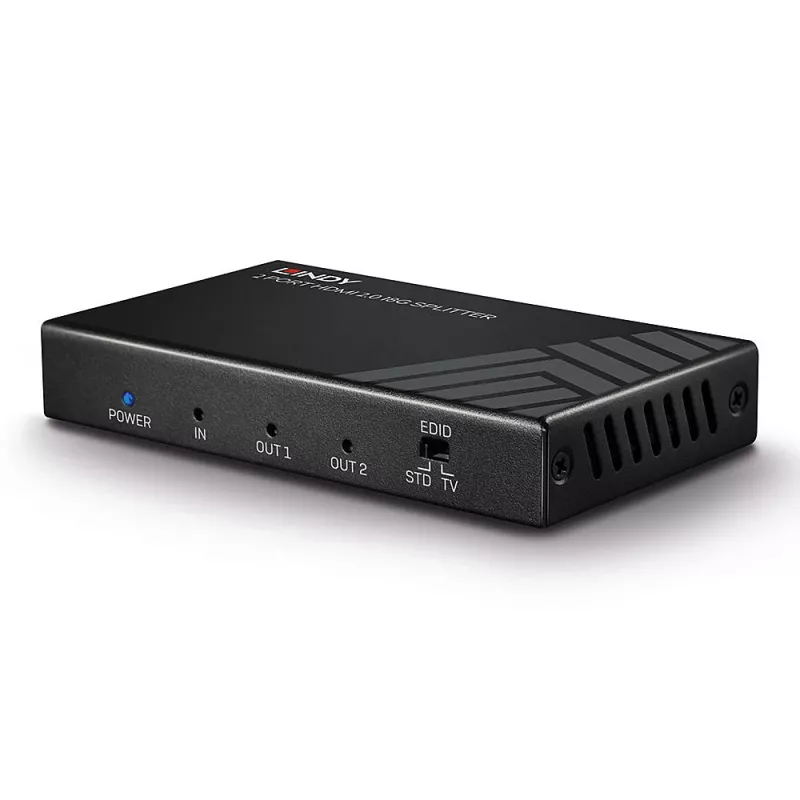 Lindy 2 Port HDMI 2.0 18G Splitter, HDMI, 2x HDMI, 3840 x 2160 pikseli, Czarny, Metalowy, CE, FCC, RoHS, REACH, California Proposition 65