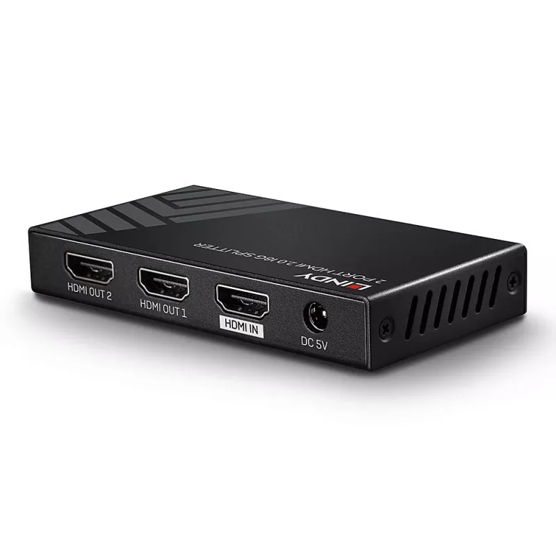 Lindy 2 Port HDMI 2.0 18G Splitter, HDMI, 2x HDMI, 3840 x 2160 pikseli, Czarny, Metalowy, CE, FCC, RoHS, REACH, California Proposition 65