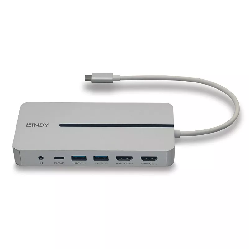 Lindy DST-Mx Duo Mini stacja dokująca USB-C do laptopa / MacBooka z obsługą dwóch wyświetlaczy (4K) i ładowaniem passthrough 100 W