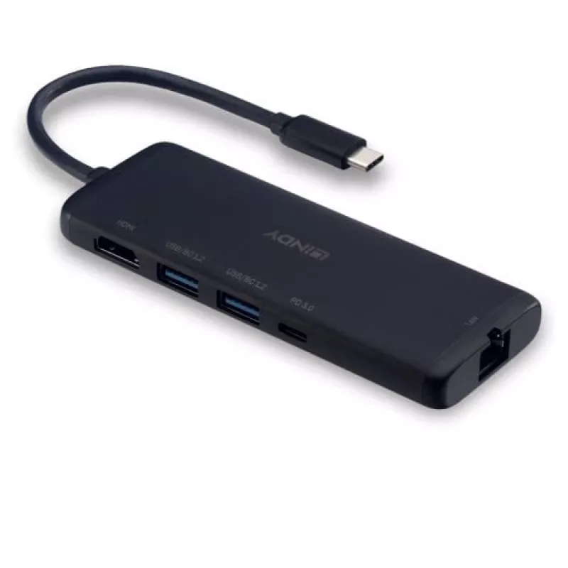 Lindy DST-Mini USB-C Laptop Mini Docking Station z obsługą 4K i ładowaniem passthrough 100 W