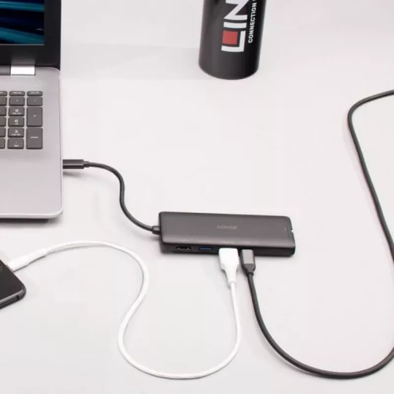 Lindy DST-Mini USB-C Laptop Mini Docking Station z obsługą 4K i ładowaniem passthrough 100 W