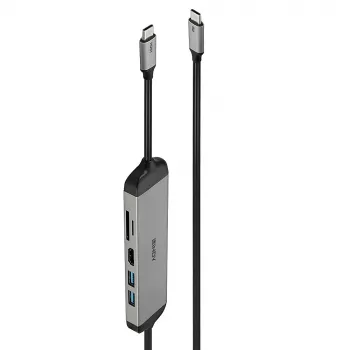 Lindy DST-Micro 140, mikro stacja dokująca USB-C do laptopa z obsługą 4K i kablem ładującym 1,4 m 60 W