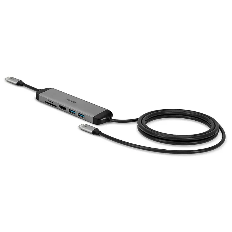 Lindy DST-Micro 140, mikro stacja dokująca USB-C do laptopa z obsługą 4K i kablem ładującym 1,4 m 60 W