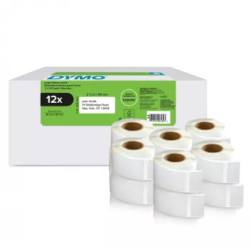 Autentyczne etykiety adresowe DYMO LabelWriter | 25 mm x 54 mm | Samoprzylepne | 12 rolek po 500 etykiet łatwo odrywalnych (łącznie 6000 szt.) | do drukarek etykiet LabelWriter | Wyprodukowano w Europie
