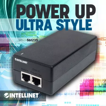 Intellinet Gigabit Ultra PoE+ Iniektor, 1 port 60 W, zgodny z IEEE 802.3bt i IEEE 802.3at/af, obudowa plastikowa