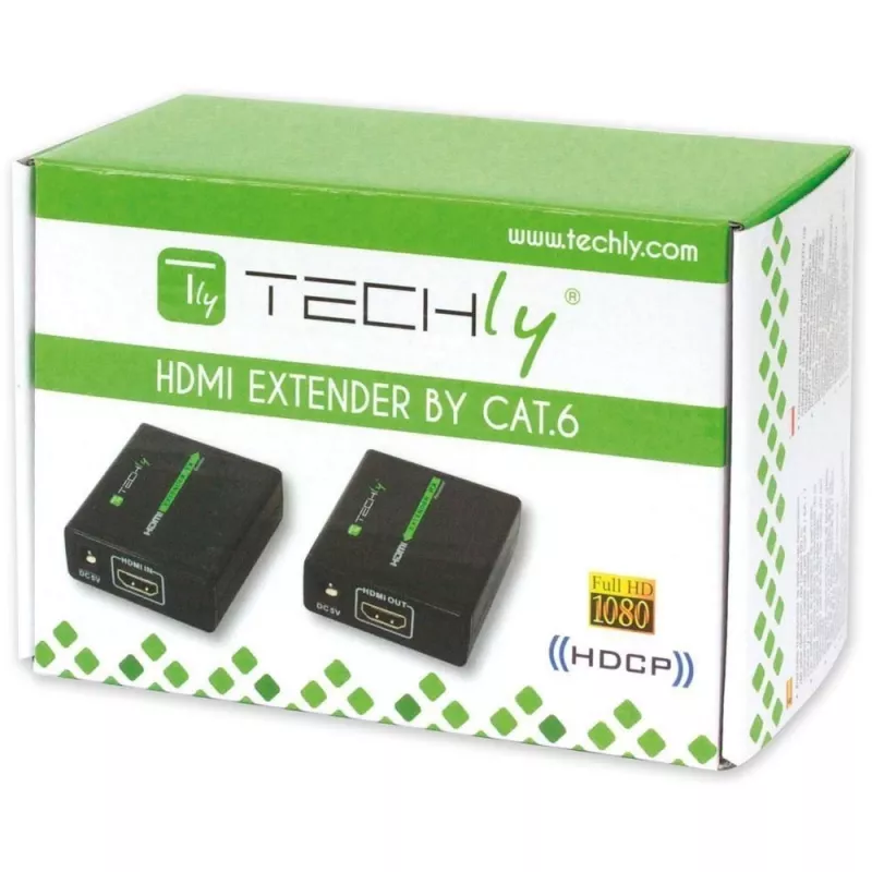 Nadajnik i odbiornik AV TECHLY IDATA EXT-E70 — przedłużacz HDMI po kablu Cat6/6a/7, Full HD 1920x1080, 60 m, 10,2 Gbit/s, HDCP, czarny
