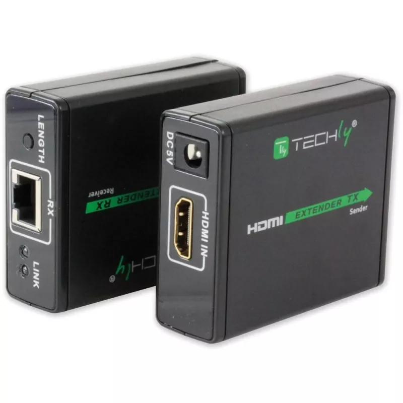 Nadajnik i odbiornik AV TECHLY IDATA EXT-E70 — przedłużacz HDMI po kablu Cat6/6a/7, Full HD 1920x1080, 60 m, 10,2 Gbit/s, HDCP, czarny