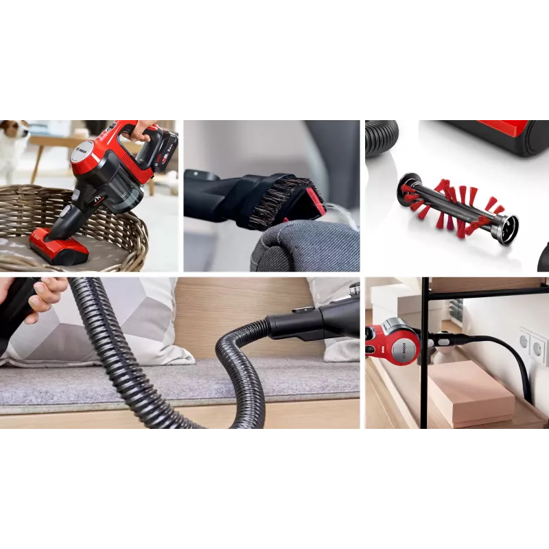 Bosch BBS711ANM odkurzacz pionowy/szczotka elektryczna Bateria Suche Bezworkowy 0,3 l Czarny, Czerwony, Stal nierdzewna