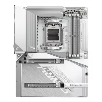 Płyta główna GIGABYTE B850 AORUS STEALTH ICE ATX dla gniazda AMD Socket AM5 — B850, 14+2+2 VRM, DDR5 do 8200MHz (OC), 2×PCIe5, 2×PCIe4 M.2, Wi‑Fi 7, 5GbE