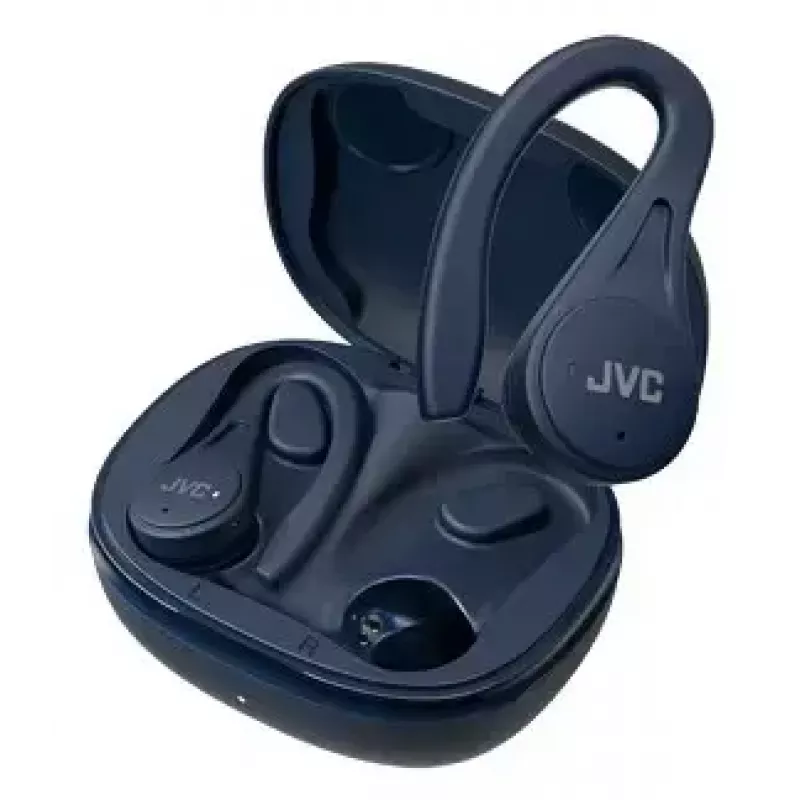 Słuchawki douszne JVC HA-EC25TAU — True Wireless, Bluetooth 5.1, IPX5, zauszne, przetworniki 6 mm, 30 h z etui, niebieskie