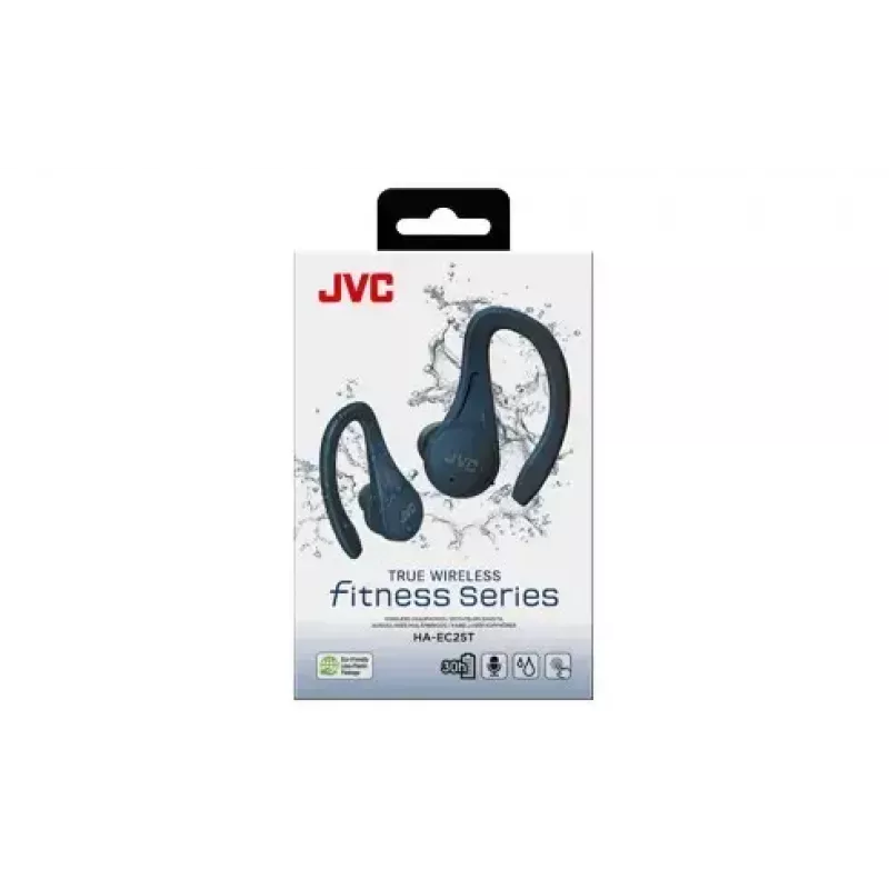 Słuchawki douszne JVC HA-EC25TAU — True Wireless, Bluetooth 5.1, IPX5, zauszne, przetworniki 6 mm, 30 h z etui, niebieskie